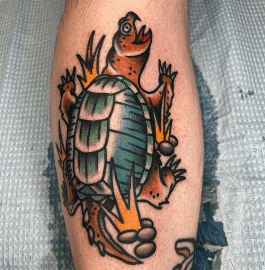 Tattoo of a snapping turtle.