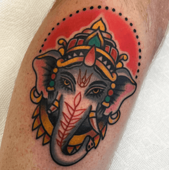 A tattoo of an elephant's face.